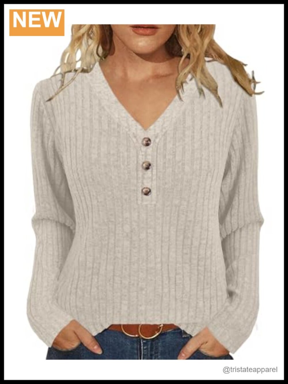 Womens V Neck Button Sweatshirt Rib Knit Tunic Top Fall Winter